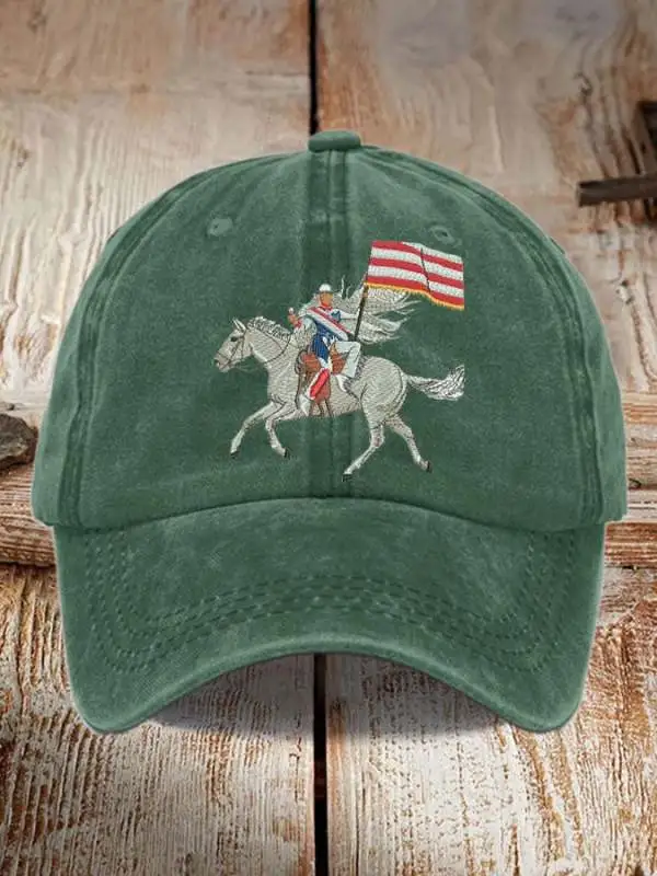 Retro Country Western Music Cowboy Horse And Flag Print Baseball Cap