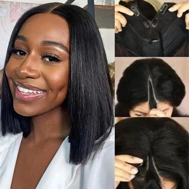 Straight V Part Bob Wig No Leave Out Upgraded V Part Wig 100% Virgin Human Hair