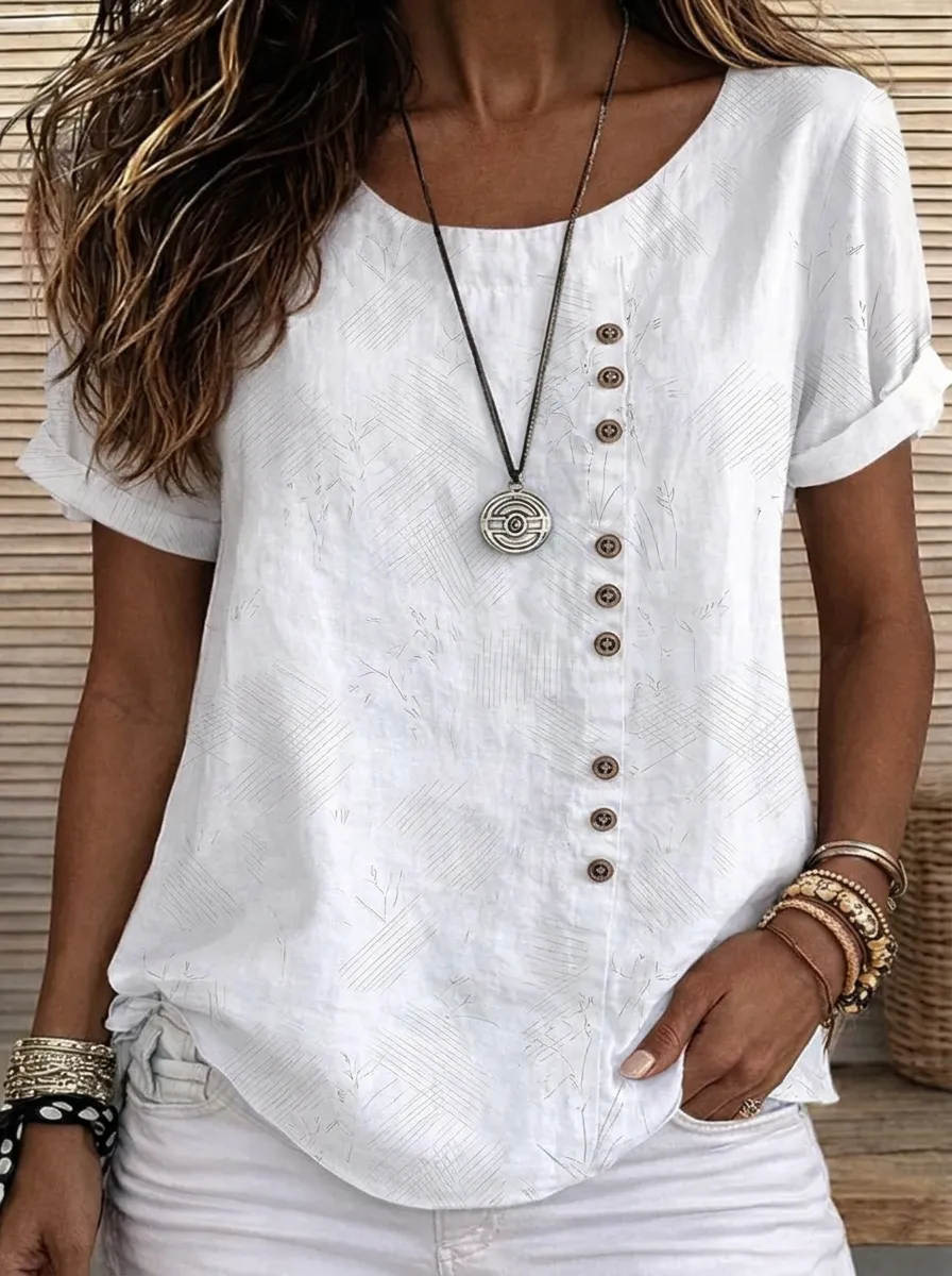 Women's Nashville Music City Geometric Pattern Printed Button Top