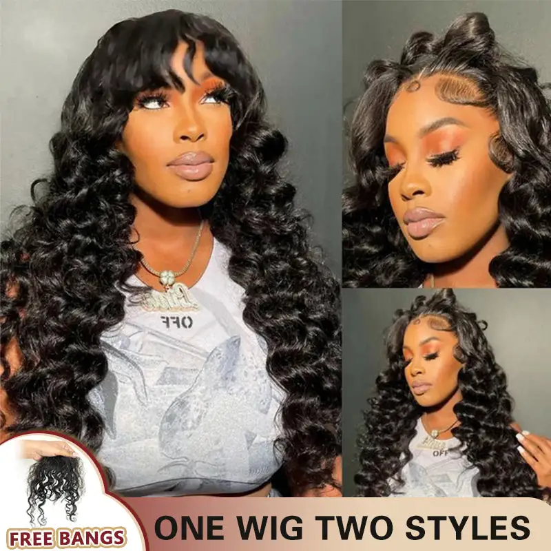 One Wig Two Styles | Glueless 5x5 Loose Deep Wave Lace Closure Wig, Free Removable Bangs