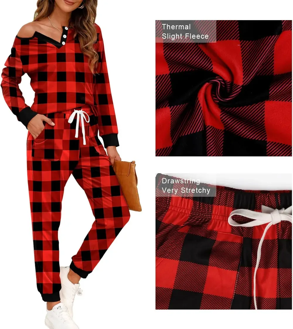 Two Piece Outfits for Women Lounge Sets Button Down Sweatshirt Sweatpants Sweatsuits Set with Pockets