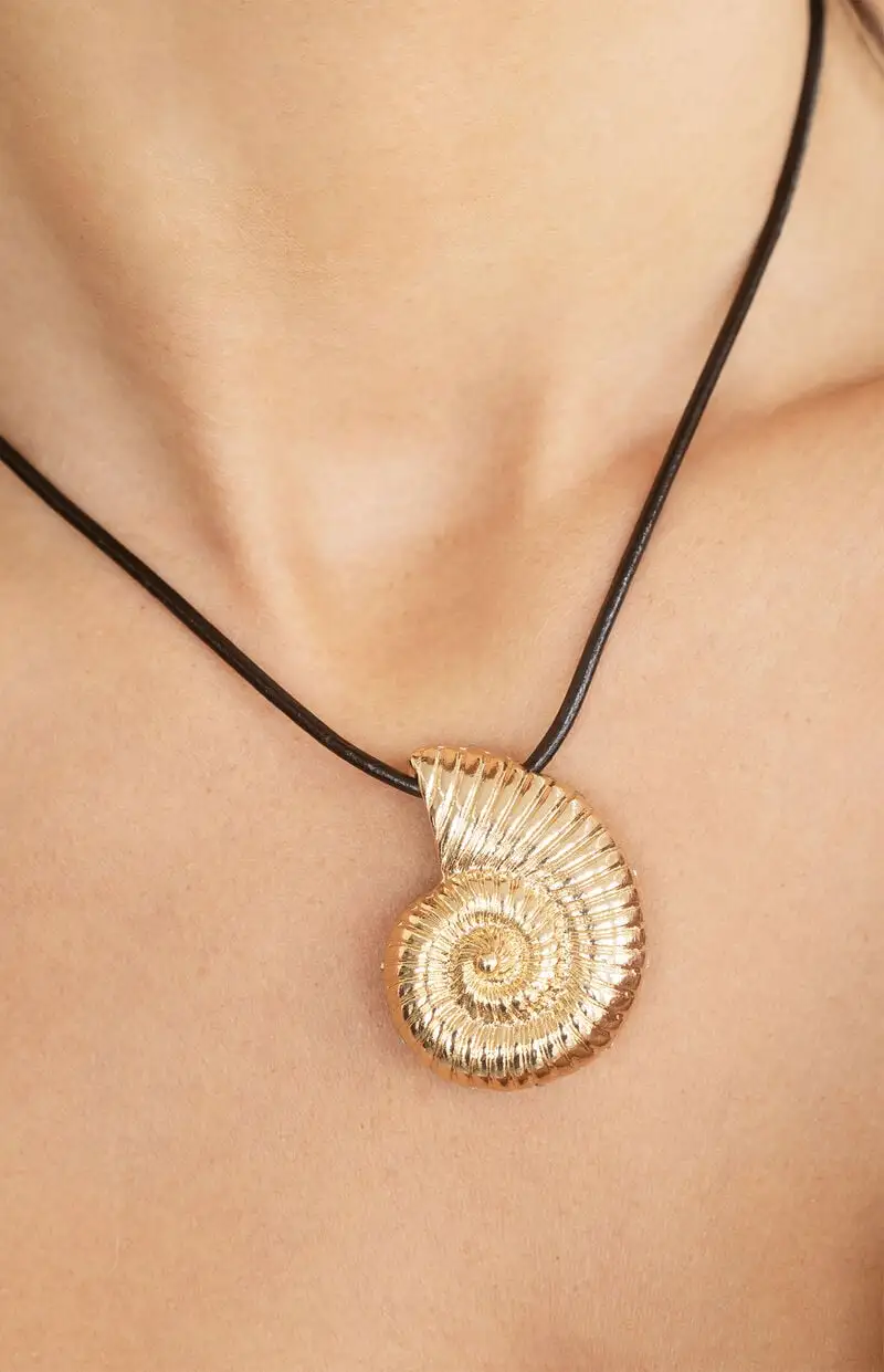 Ettika Nautilus Shell Pendant Black Cord Necklace