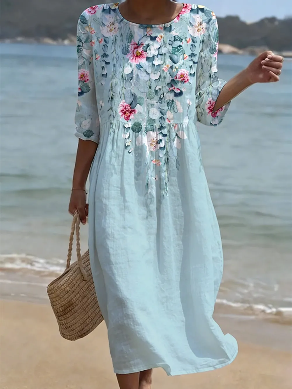 Women's Casual Fresh Floral Cotton And Linen Dress