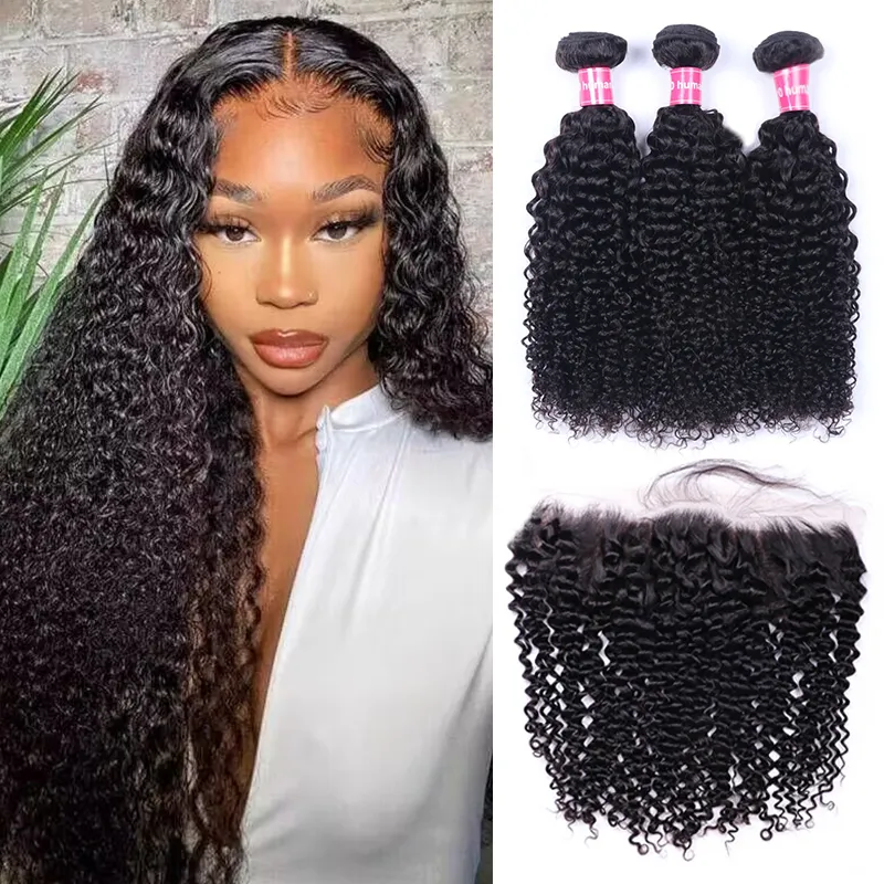 Sterly Hair Curly  Wave 3 Bundles with 13×4 Lace Frontal 100% Human Virgin Hair