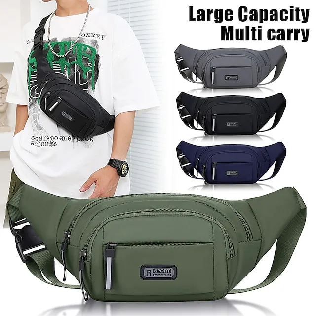 Women's Crossbody Bag Shoulder Bag Belt Bag Nylon Outdoor Shopping Holiday Zipper Large Capacity Waterproof Lightweight Solid Color Black Blue Green