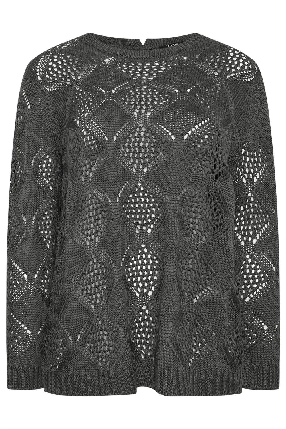 YOURS Curve Grey Pointelle Stitch Jumper