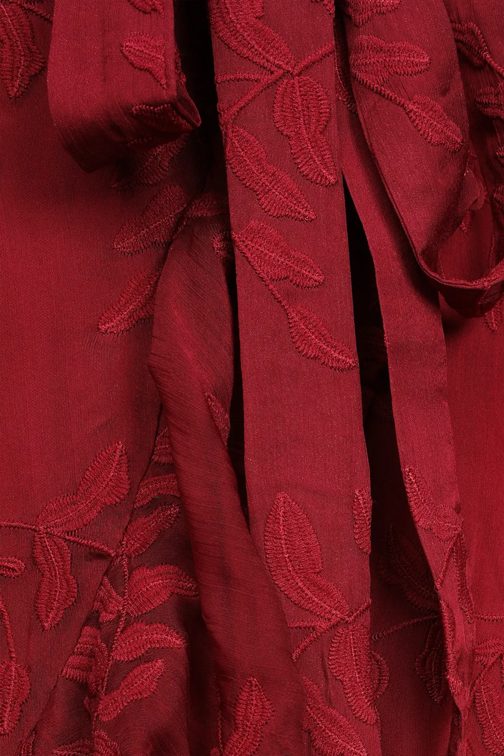 Spectacular Feeling Burgundy Embroidered Faux Wrap Midi Dress