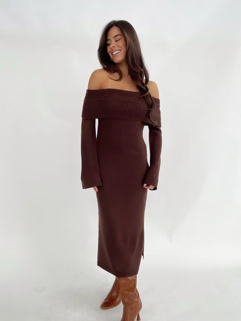 Chocolate Off The Shoulder Dress