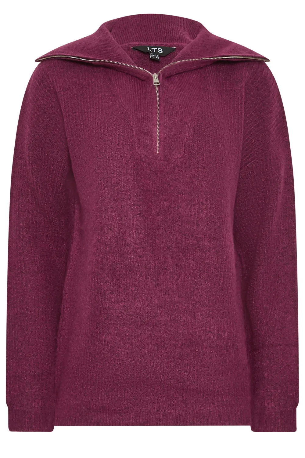 LTS Tall Dark Green Marl Zip Funnel Neck Jumper