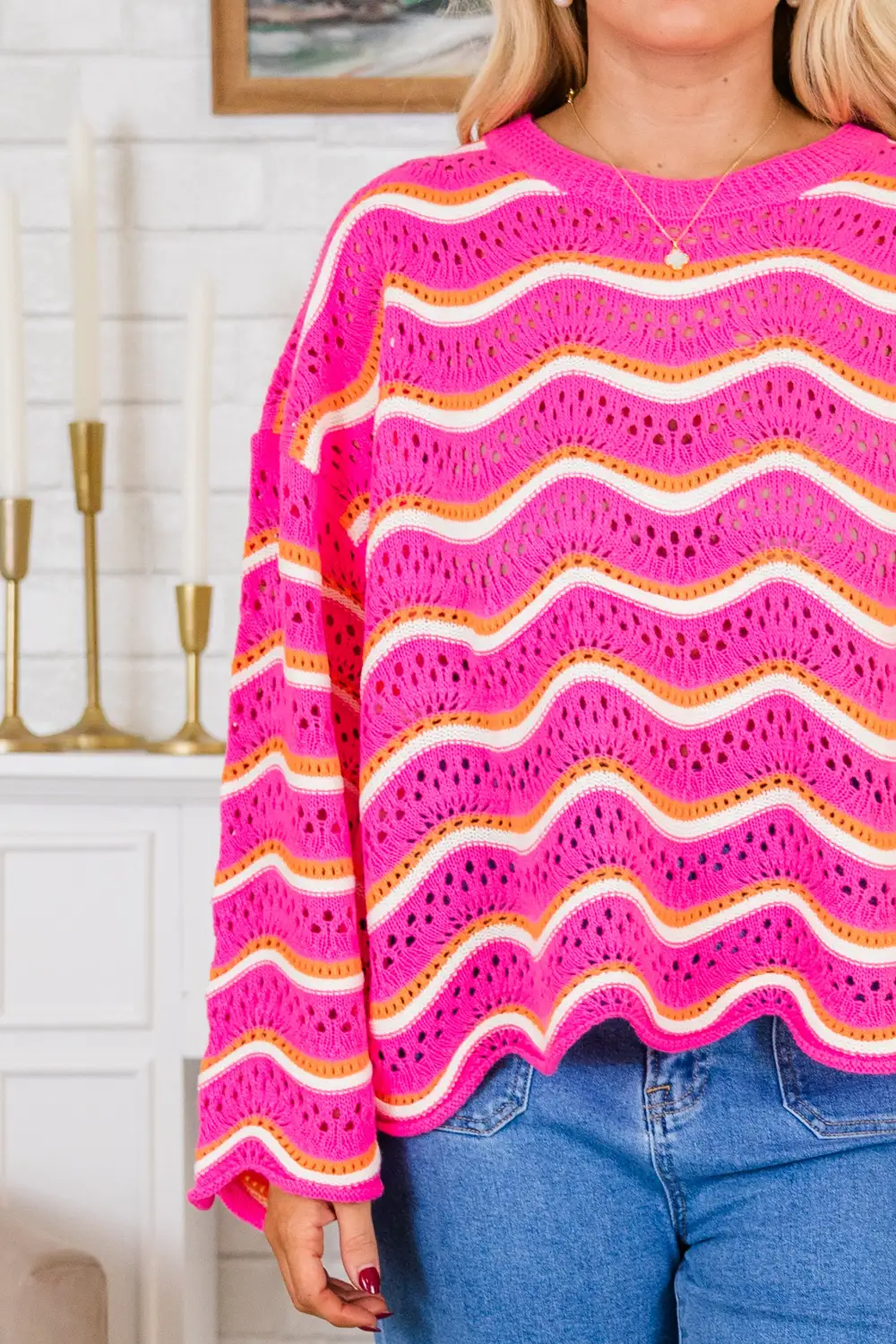 Wavy Comfort Sweater, Pink