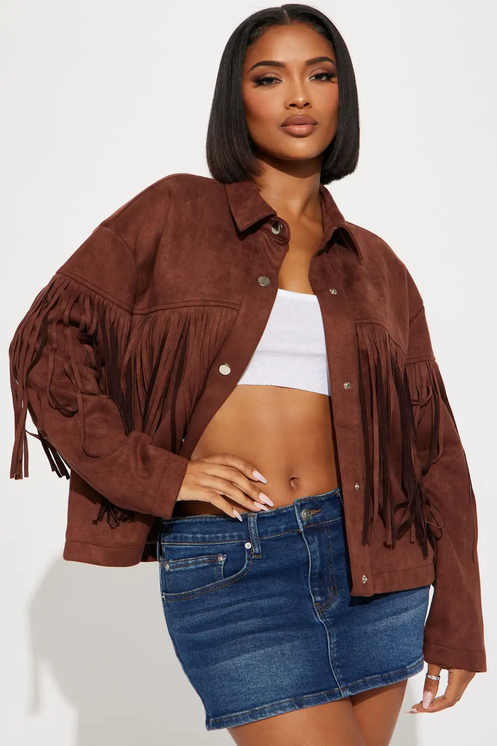 Causing A Scene Fringe Shacket - Brown