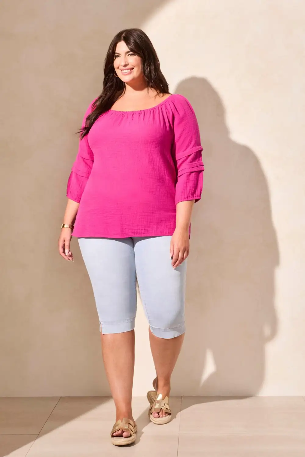 Cotton Gauze Convertible Off-Shoulder Top-Passion Fruit