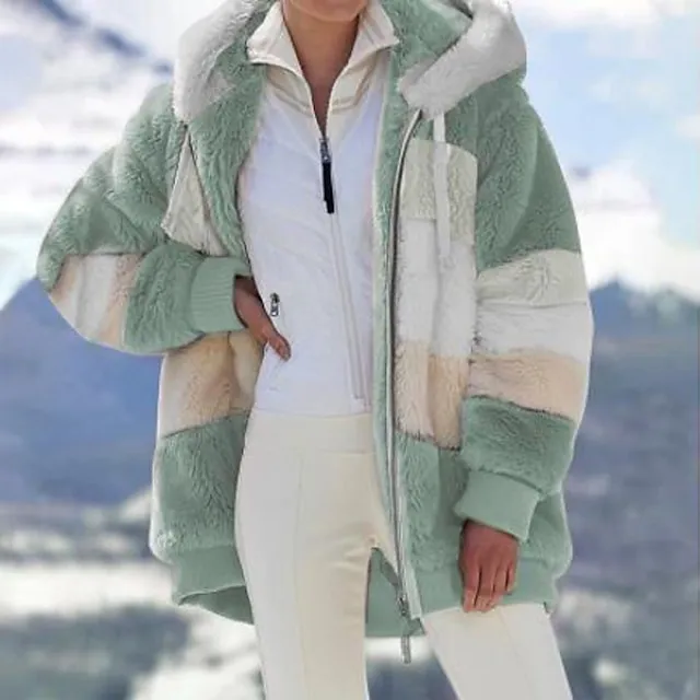 Women's Zip Hoodie Sweatshirt Fleece Pullover Sherpa Fleece Teddy Zip Up Black Wine Blue Color Block Loose Fit Street Casual Hoodie Plus Size Long Sleeve Top Fleece lined Micro-elastic Fall & Winter