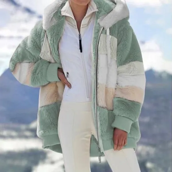 Women's Zip Hoodie Sweatshirt Fleece Pullover Sherpa Fleece Teddy Zip Up Black Wine Blue Color Block Loose Fit Street Casual Hoodie Plus Size Long Sleeve Top Fleece lined Micro-elastic Fall & Winter