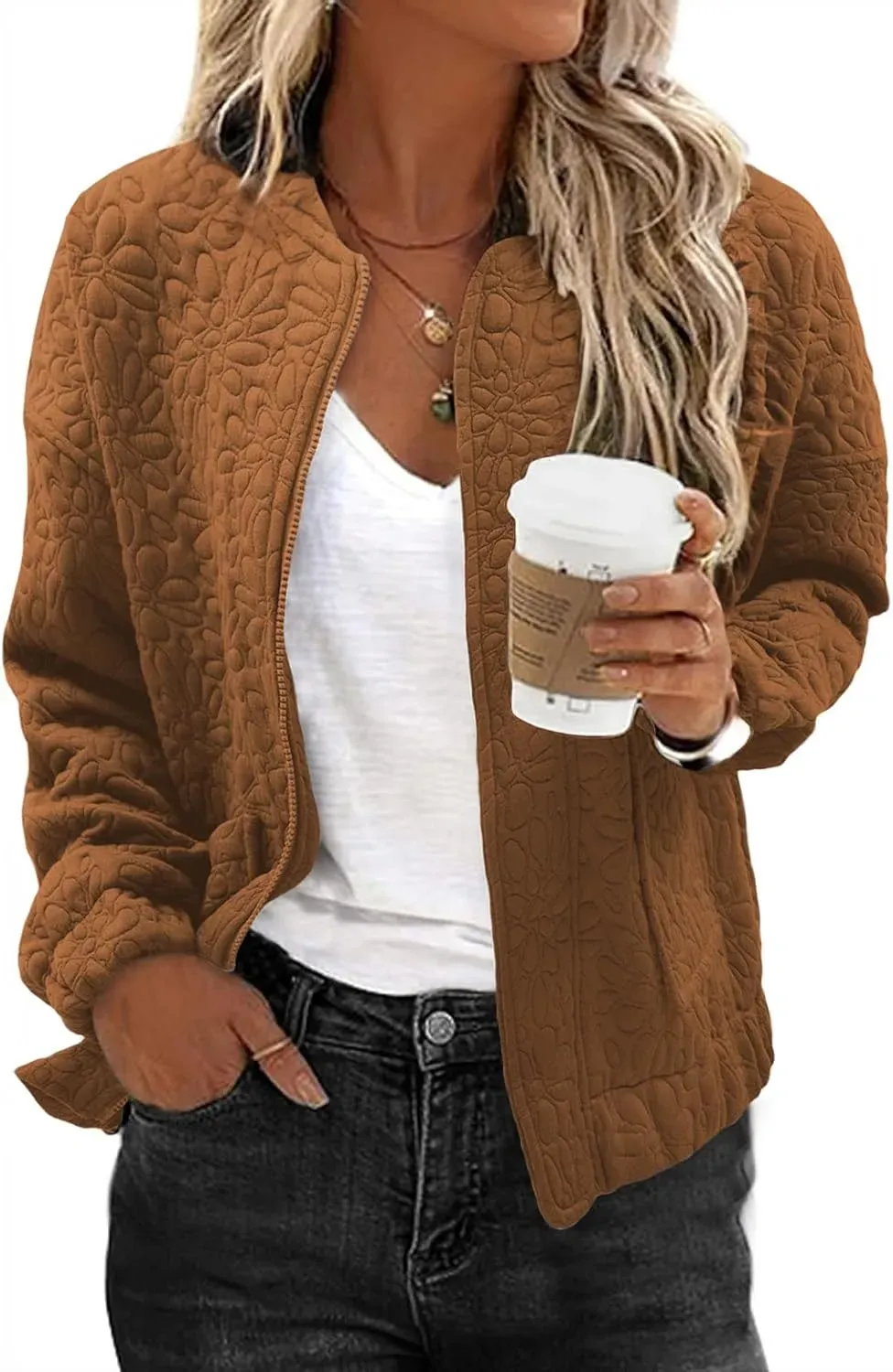 Jackets for Women Spring Fashion 2025 Cute Jacquard Coats Lightweight Zip Up Jackets Dressy Casual