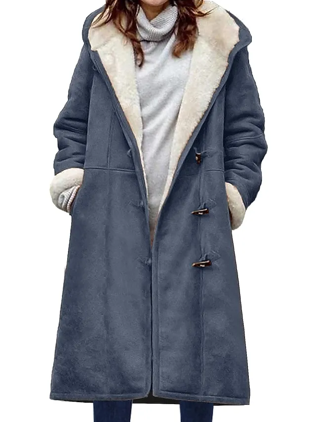 Women's Shearling Jacket Suede Sherpa Jacket Fleece Lined Teddy Coat Warm Winter Coat Fall Windproof Long Coat with Pockets Maillard Classic Outerwear Long Sleeve Fall Blue Brown