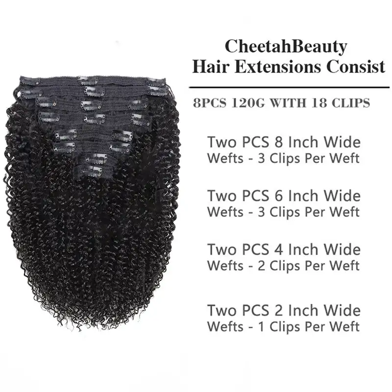 Double Drawn 3c/4a Curly Wave Clip In Hair Extensions Human Hair Clip Ins 120g 8pcs With 18 Clips