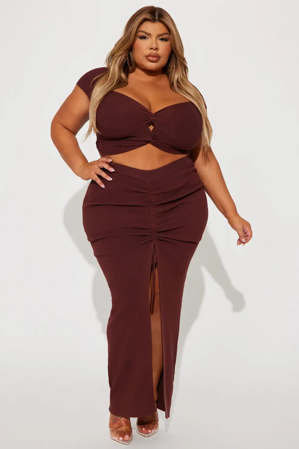 Out Of Habit Skirt Set - Brown