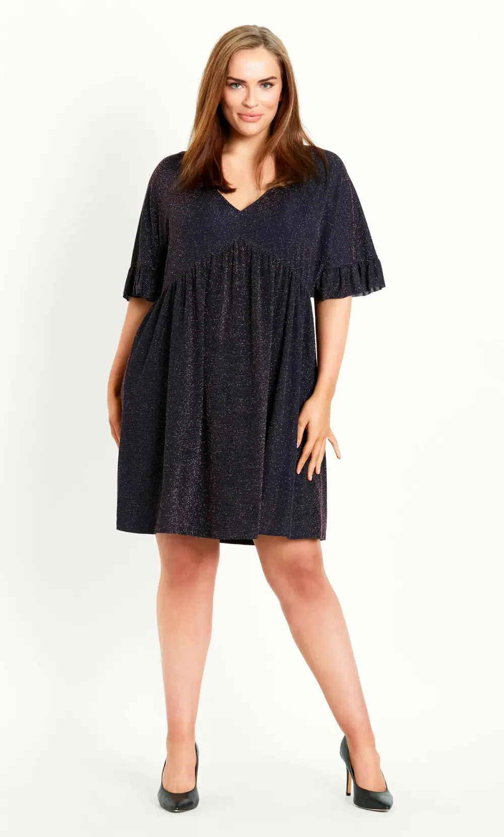 Evans Navy Blue Metallic Swing Mini Dress