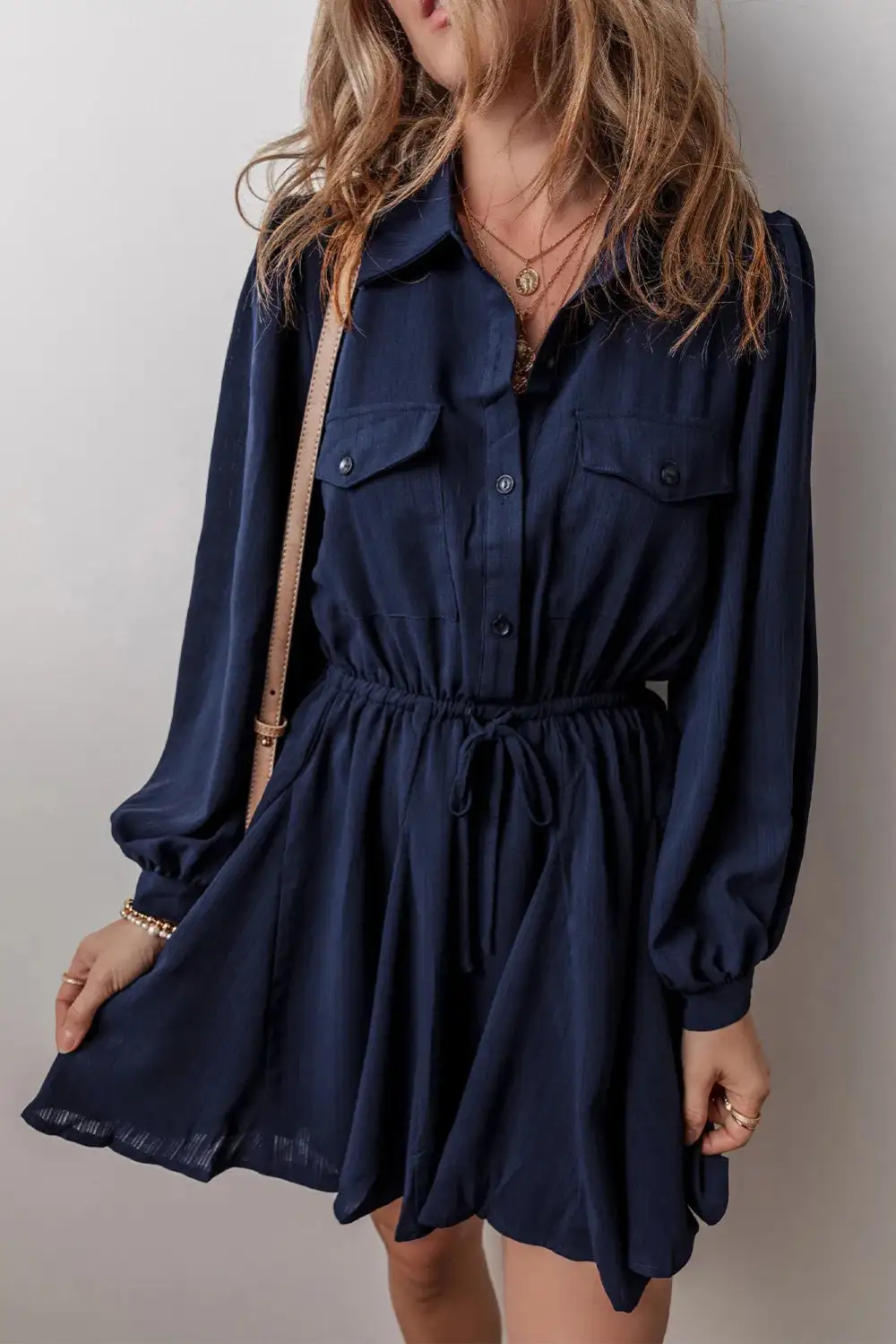 Button Front Drawstring Dress
