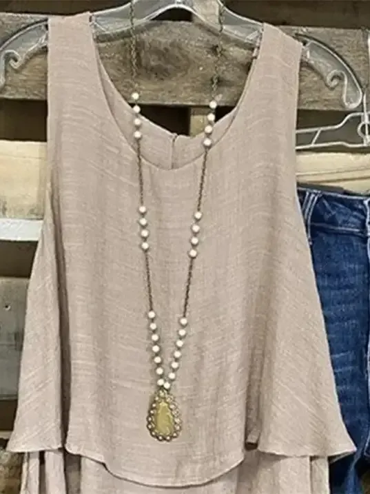 Light Brown Triple Tiered Boho Tank Top