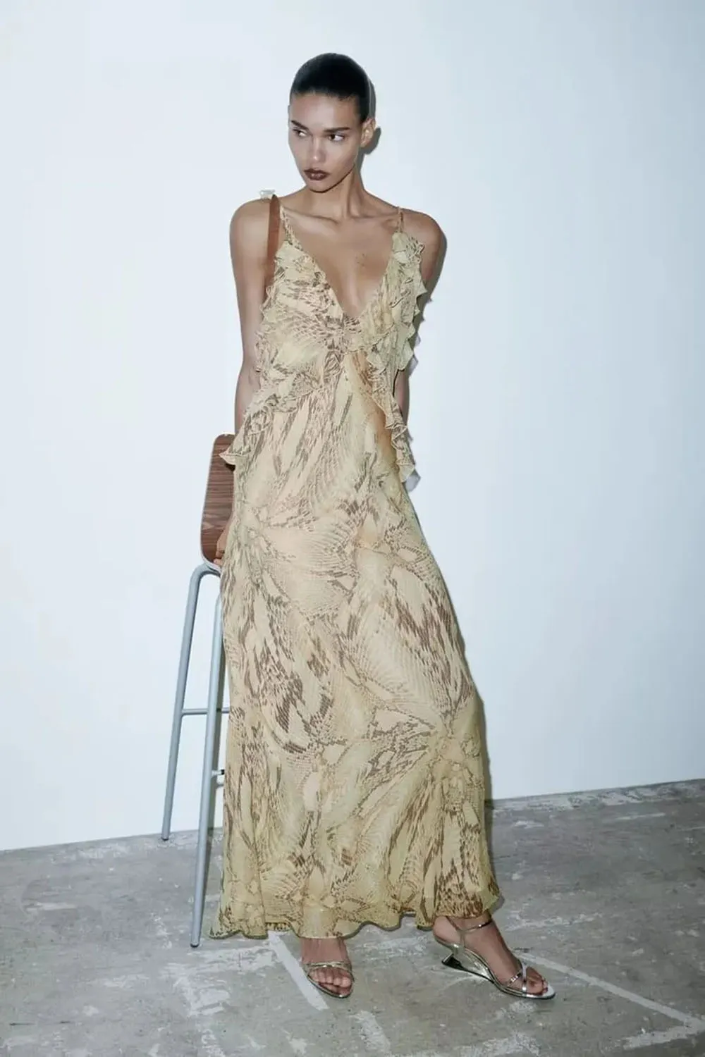 animal print floral ruffle dress MAXI DRESS