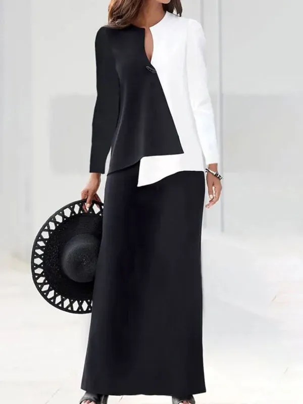 Colour blocking minimalist temperament daily women's dress