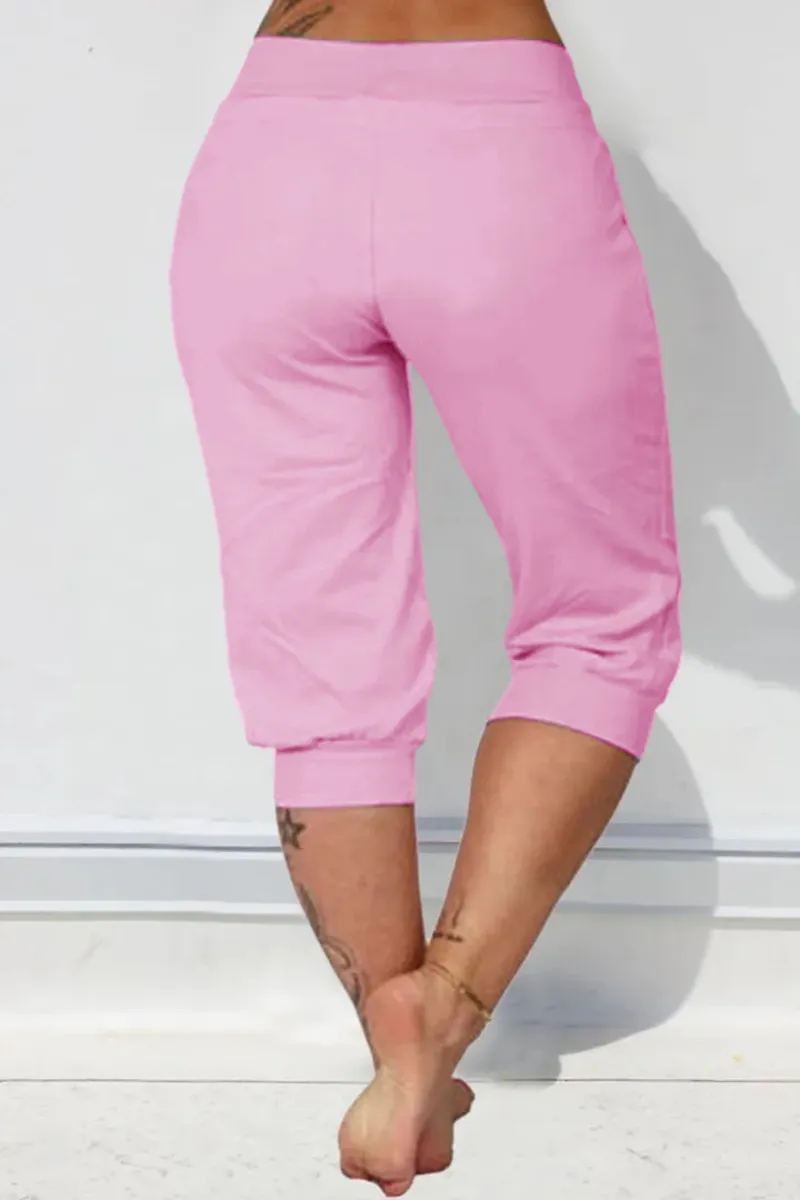Letter & Heart Print Drawstring Capris Pants