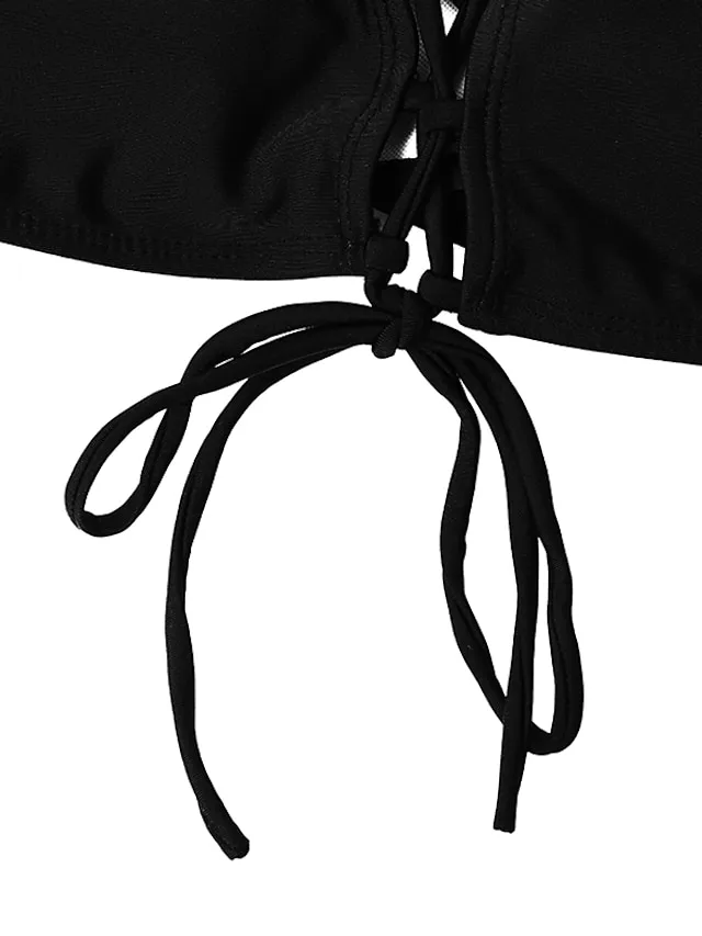 Women's Swimwear Bikini 2 Piece Plus Size Swimsuit Ruched Backless 2 Piece Open Back Slim Camouflage Pure Color Orange Padded V Wire Bathing Suits New Vacation Fashion