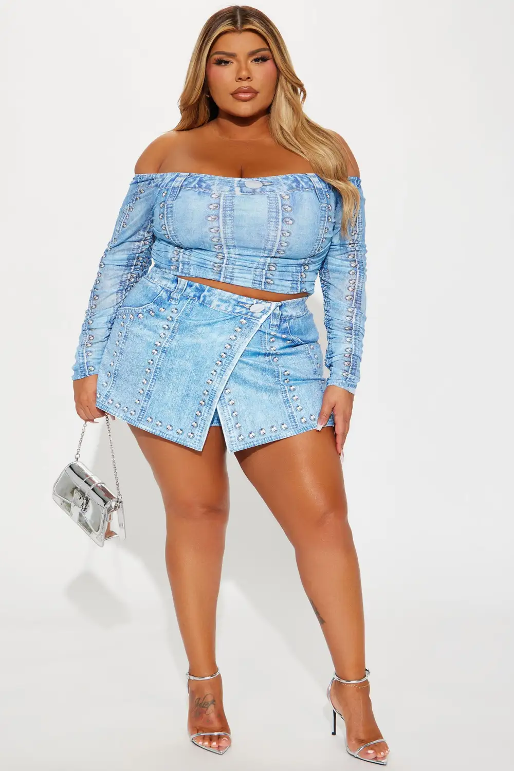 Unbothered Denim Print Skort Set - Blue