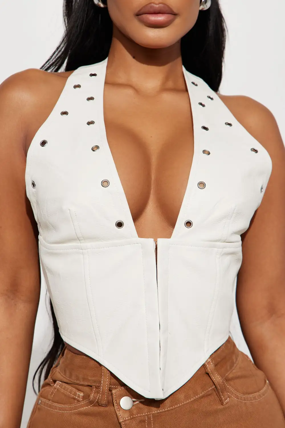 Kairo Faux Leather Corset Top - Cream
