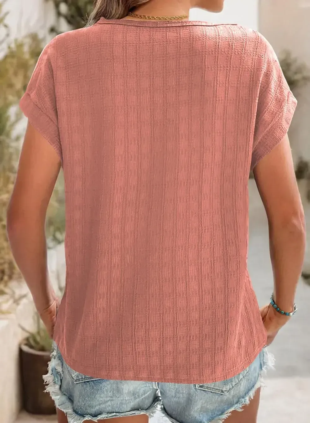 Dokotoo Tops for Women Trendy Summer Casual Cap Short Sleeve Basic Textured Solid Color Round Neck T Shirts Blouse