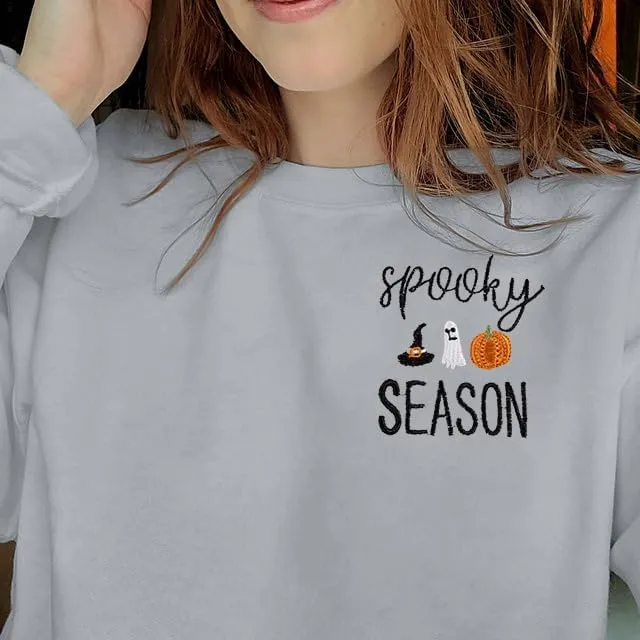 LOTUCY Halloween Sweatshirt Women Cute Spooky Season Sweatshirts Ghost Fall Embroidered Sweater Pullover Top