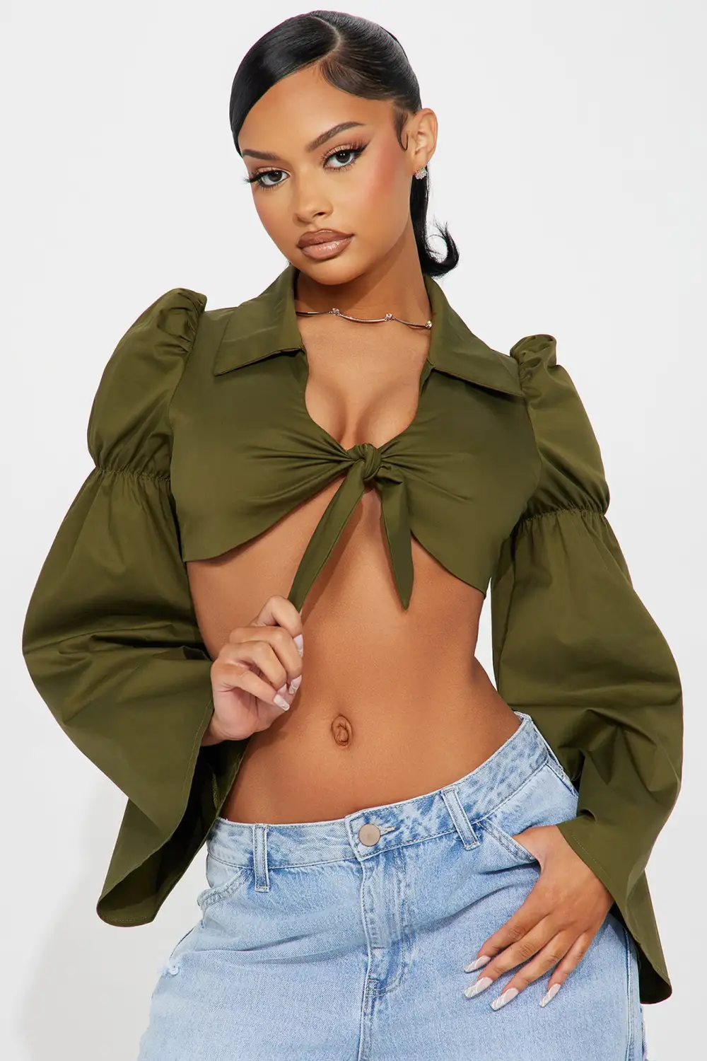 Vaelyn Poplin Top - Olive