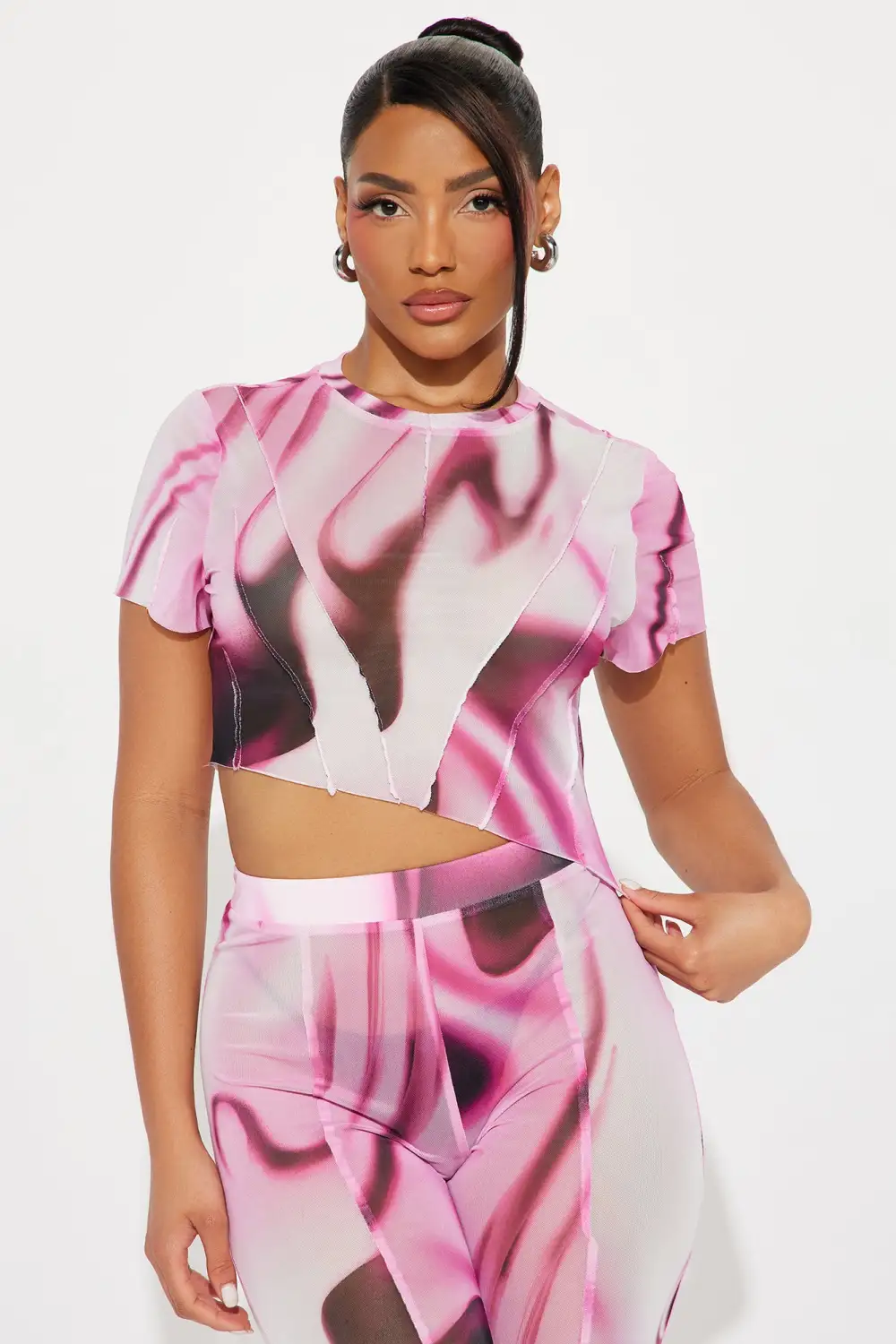 Free Flowing Mesh Pant Set - Pink/combo
