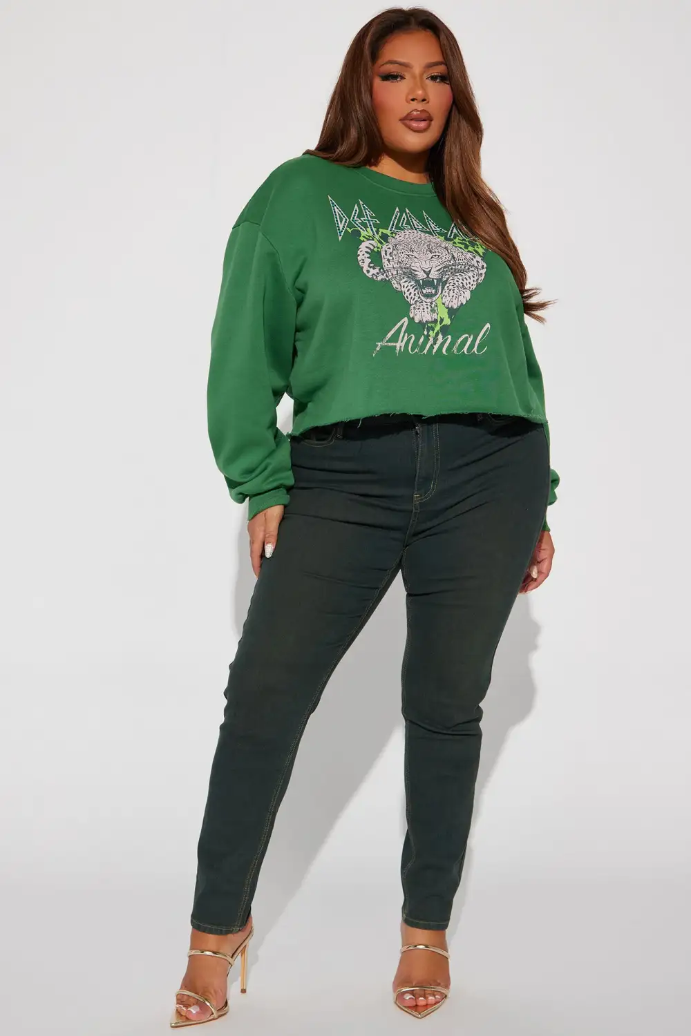 Def Leppard Rhinestone Crop Sweatshirt - Green