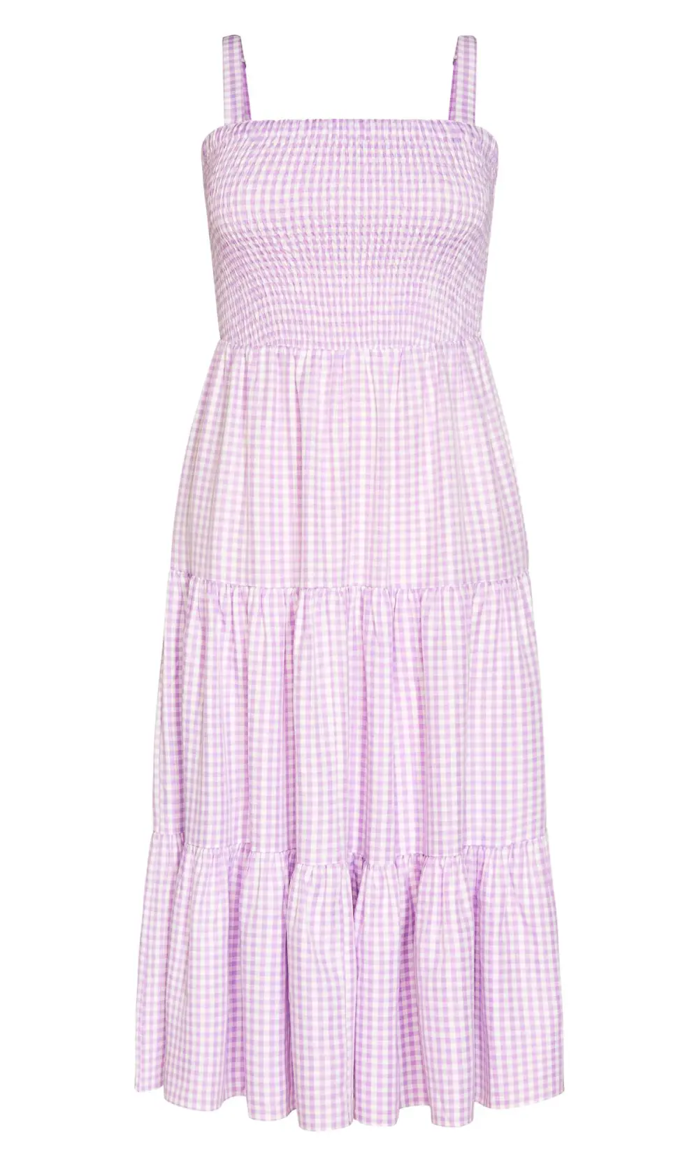 Evans Light Purple Gingham Shirred Maxi Dress