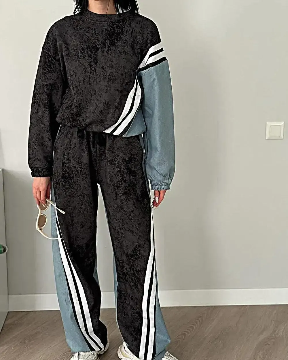 Women's Fashion Stitching Contrast Color Casual Suit