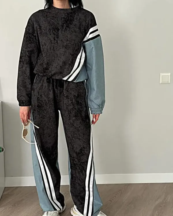 Women's Fashion Stitching Contrast Color Casual Suit