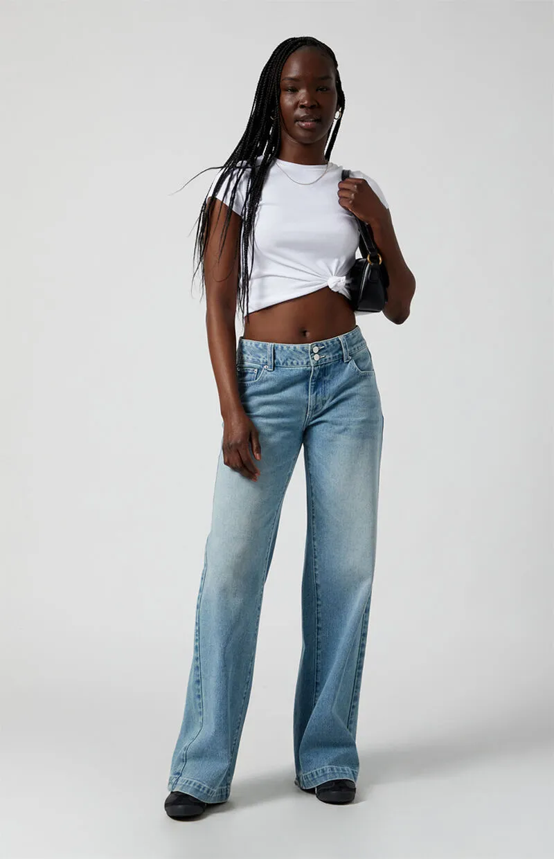 PacSun Casey Button Low Rise Baggy Jeans Medium Indigo