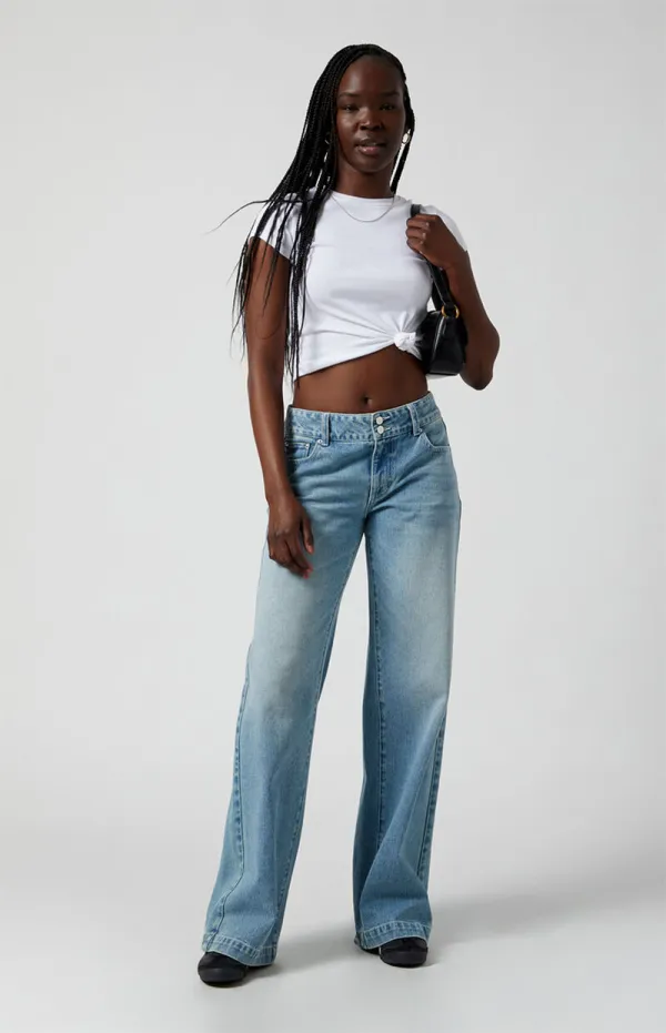 PacSun Casey Button Low Rise Baggy Jeans Medium Indigo