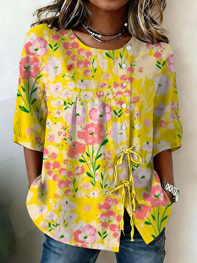Women'S Floral Art Printed Casual Shirt