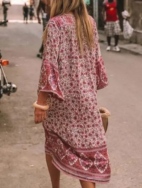 2021 vestido cardigan estampado retrô