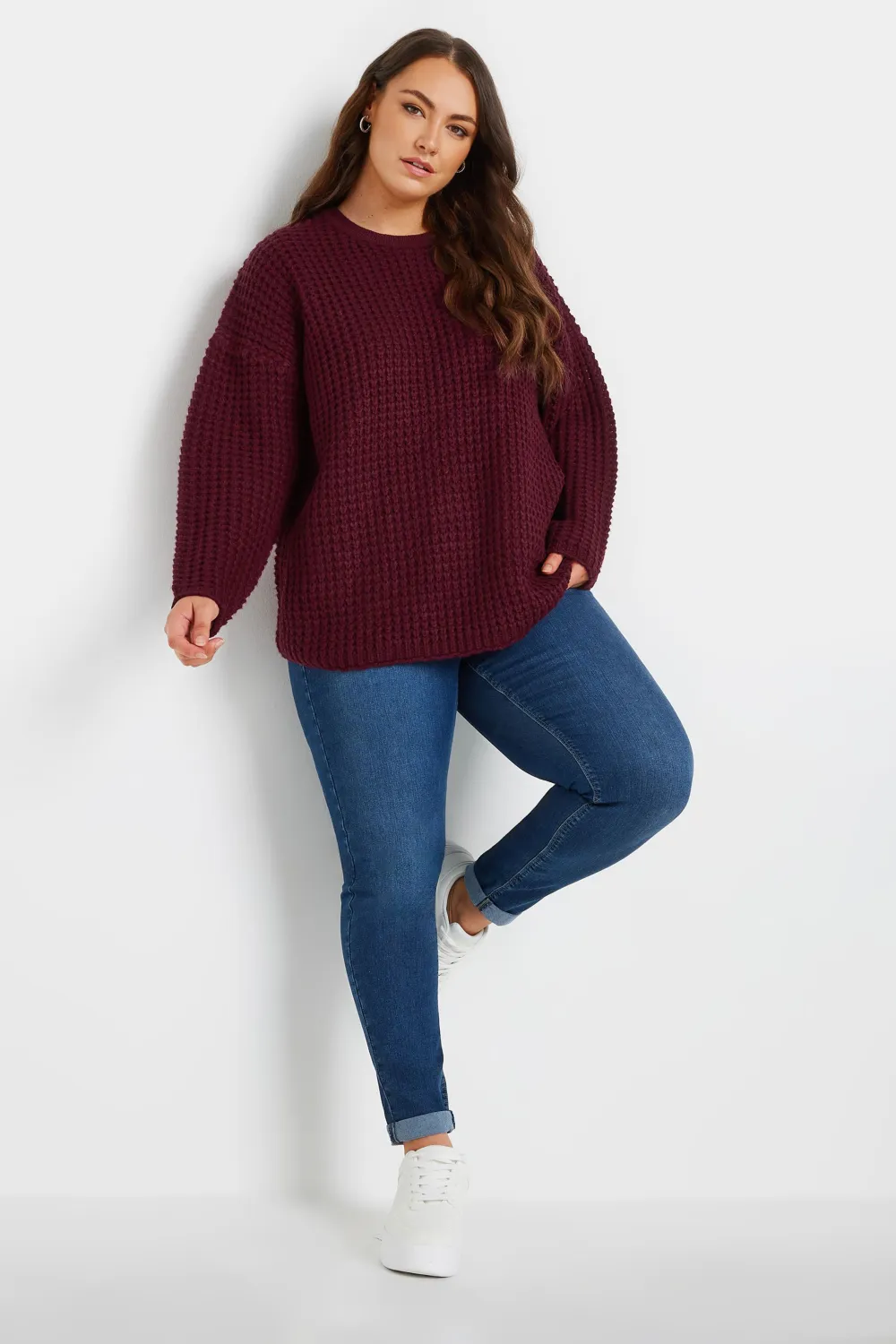 YOURS Curve Stone Brown Waffle Knit Jumper