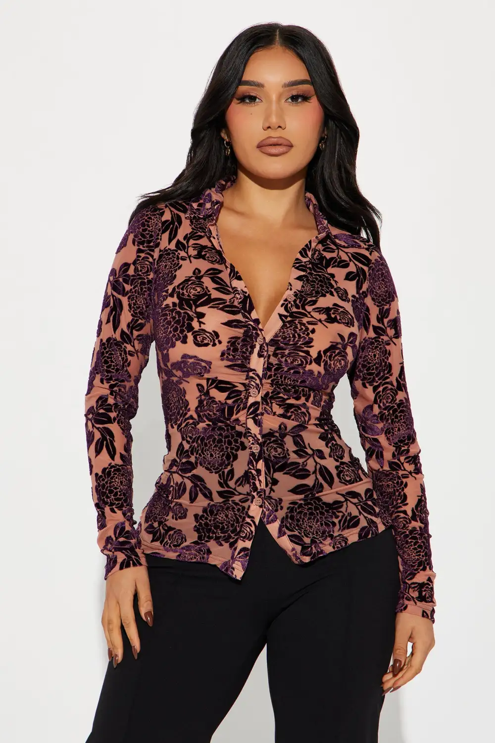 Vivienne Velvet Top - Brown Combo
