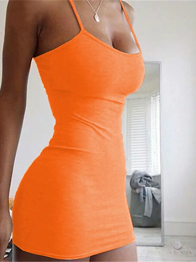 Women's Casual Dress Sheath Dress Sundress Mini Dress Light Pink Black White Sleeveless Pure Color Cold Shoulder Spring Summer Spaghetti Strap Basic Daily Vacation Weekend Slim 2023 S M L XL XXL 3XL