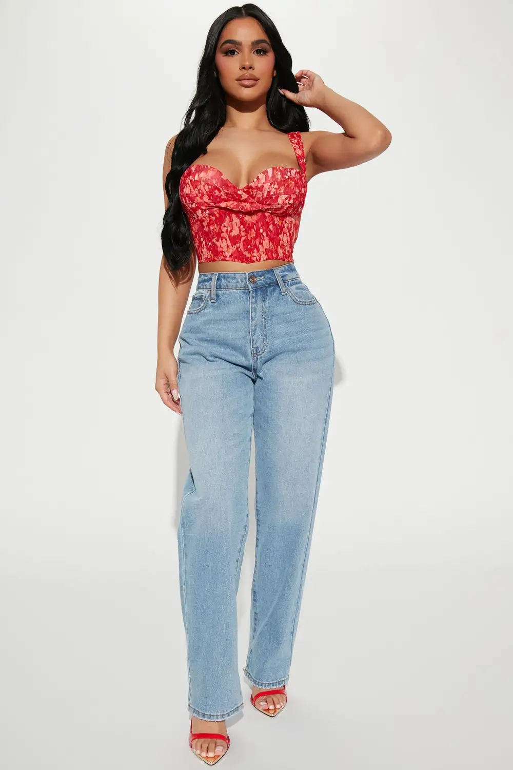 Best Of Me Floral Corset Top - Red/combo