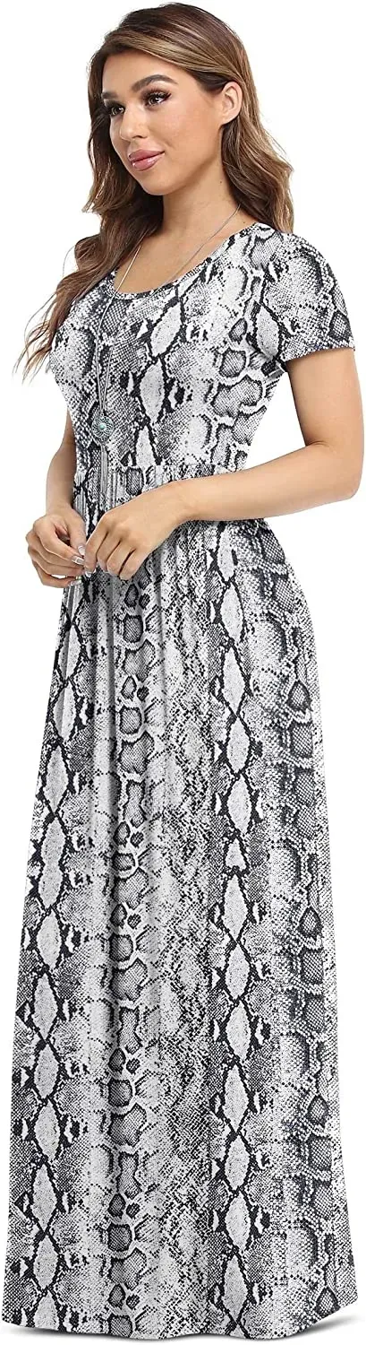 Women's Short Sleeve Loose Plain Maxi Dresses Casual Long Dresses with Pockets