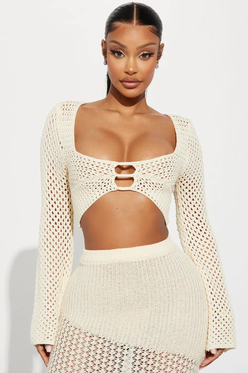 Malibu Babe Crochet Skirt Set - Cream