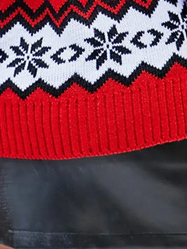 Women's Ugly Christmas Sweater Pullover Sweater Jumper Crew Neck Ribbed Knit Acrylic Tassel Fall Winter Regular Daily Going out Xmas Stylish Casual Soft Long Sleeve Elk Snowflake White Red S M L